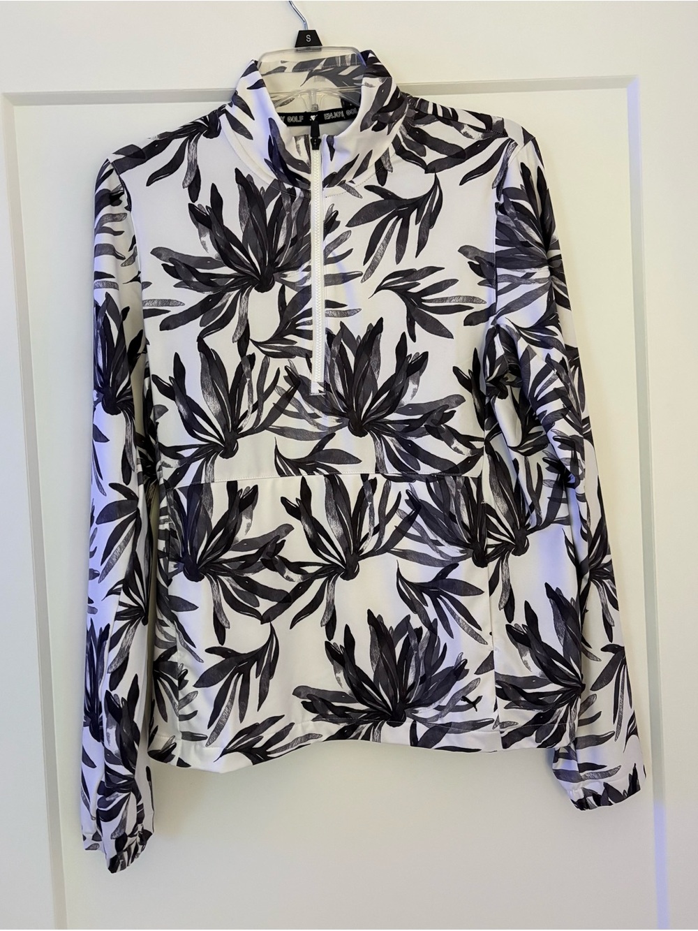 Women’s White and Black Floral Quarter-Zip Pullover